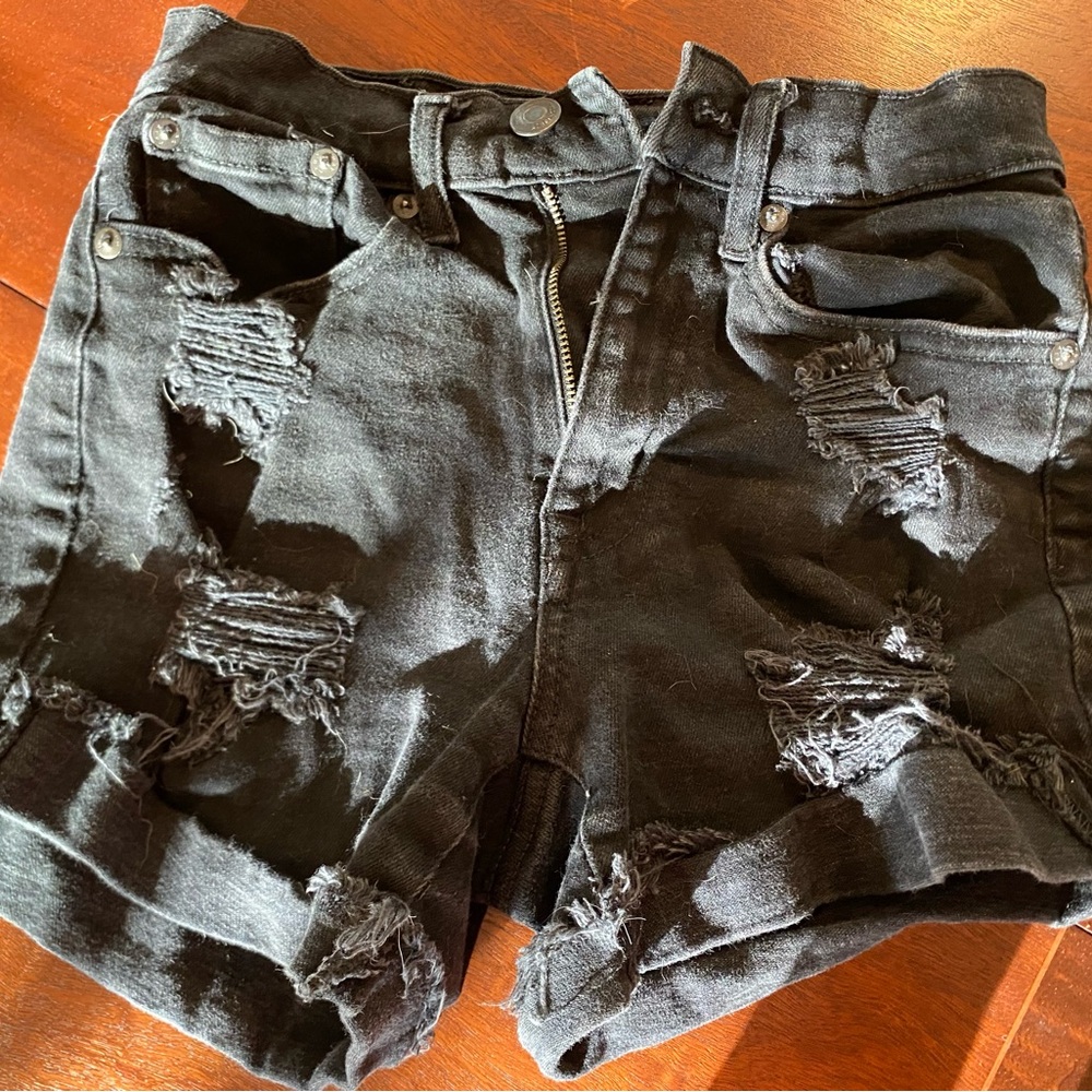 Black Distressed Denim Shorts